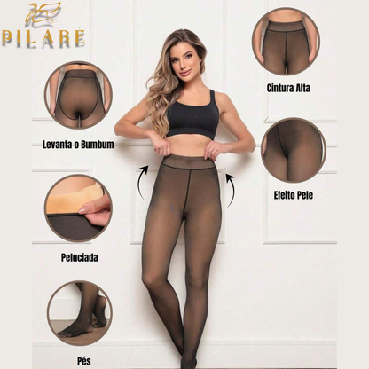 Panty Térmica Efecto Piel Traslucido con Push Up y Faja Reductora